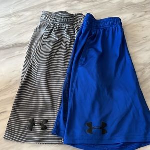 Under Armour Blue and Gray shorts size Youth Large. Lot of 2
